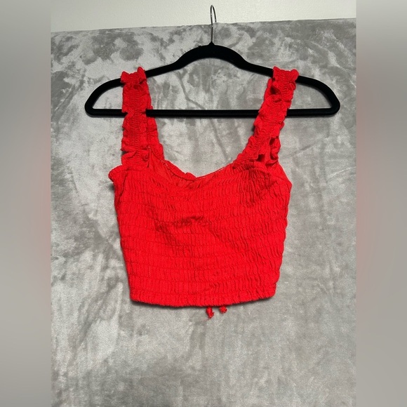 Sienna Sky Tank Top Cropped Women’s Small Red Rouched Linen Blend - Picture 2 of 7